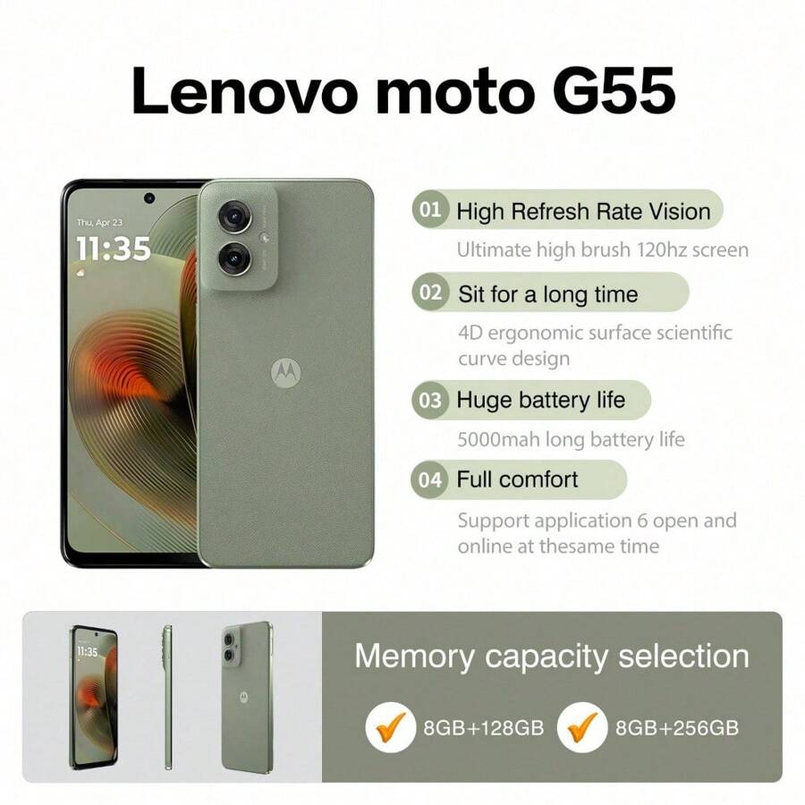 Lenovo 摩托罗拉 联想G55 抗疲劳 大屏 越级音质 图像稳定 应用 六开 8G 256G/8G 128G