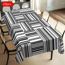 1/20pcs Classic Black Background Embellished Blue And Yellow Line Pattern Tablecloth, Vivid Image, Perfect For Indoor/Outdoor Decorations, Parties, Lunches And Dinners, Stylish Theme | Durable Tablecloths