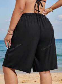 Swim Lushoire Short de plage casual mi-cuisse pour femmes grande taille, couleur unie