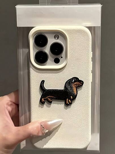 GUCADI 1pc Colorful Soft & Simple Korean Style Embroidered Sausage Dog Premium Protective Phone Case, Shock-Absorbing Silicone Cover Compatible With IPhone Waterproof Anti-Fall Scratch Resistant