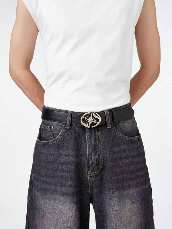 1 pieza Cinturón casual de longitud extendida para hombres, hebilla de cometa negra punk, adecuado para jeans y accesorio versátil para la cintura, casual, negocios, novio, esposo, padre, regalo para hombres, uso diario, moda, adolescente, al aire libre, vacaciones, atlético, viaje, calle, bohemio, vintage