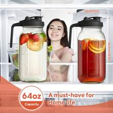 LugoBox 3-Piece Mason Jar Pitcher, 64OZ Breast Milk Pitcher Double Leak Proof With Pour Spout Handle, Wide Mouth Iced Tea Pitcher For Fridge, Creamer Container For Coffee, Sun Tea Juice - 黑色 - 查看 4