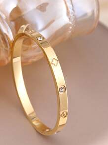 Set de 3 piezas Brazalete de mujer con cierre de zirconia con forma de flor de acero inoxidable de alta calidad, conjunto de joyería adecuado para uso diario