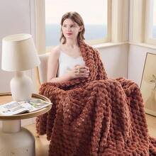 Super Soft King Blanket Pink Premium Silky Flannel Fleece 3D Ribbed Jacquard Lightweight Bed Blanket All Season Use (Pink Ribbed, King(90"X110")) - 咖啡 - 查看 2