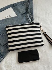 女士休闲条纹手拿包 - 黑與白 - 查看 7