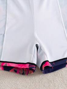 男士时尚火烈鸟印花抽绳泳裤，欧美度假风格