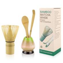 4-Piece Matcha Tea Set – Japanese Matcha Kit With Ceramic Bowl, Bamboo Whisk & Holder, Scoop & Rest, Sifter, And Tea Towel – Gift For Matcha Lovers ( Green)