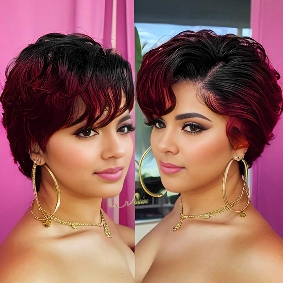 Short Pixie Cut Wigs 13x4 Lace Front Curly Wig Human Hair Wigs For Women Transparent Lace Front Wig - S1/99J - Xem 1