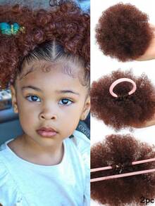 2 piezas Pelo sintético rizado crespo afro mini de 3 pulgadas de color negro para niñas, pelotas de coleta afelpadas, accesorios para el cabello livianos y cómodos - Multicolor - Ver 14