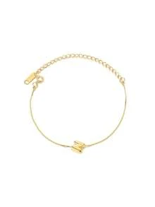 1pc Cute Bubble Letter Bracelet, Delicate Gold-Tone Letter Bracelet, 18K Gold Plated Stainless Steel Bracelet, Minimalist Fashion Jewelry - Yellow Gold - View 14