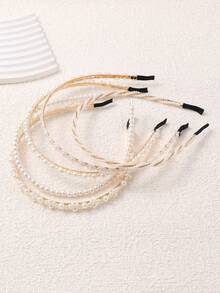 5pcs/Set Of Girl's Faux Pearl Side Clip Hairpin Headgear, White Headband, Hairband Headband For Women, Hair Accessories, Hair Hoop