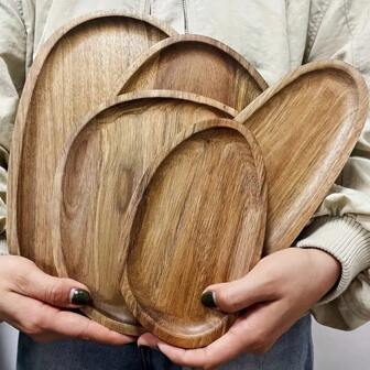 Bandeja de servir de madera de acacia asimétrica, plato de madera para desayuno, pastel, fruta, aperitivos, exhibición de alimentos, decoración, fiesta, regalo para amantes de la comida