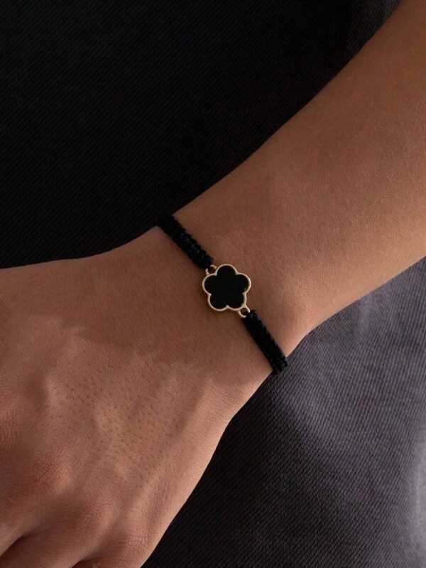 1 pulseira ajustável feita à mão com estampa floral esmaltada preta minimalista e moderna, presente para o dia dos pais/mães