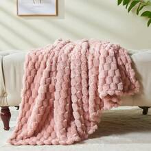 Super Soft King Blanket Pink Premium Silky Flannel Fleece 3D Ribbed Jacquard Lightweight Bed Blanket All Season Use (Pink Ribbed, King(90"X110")) - 粉色 - 查看 6