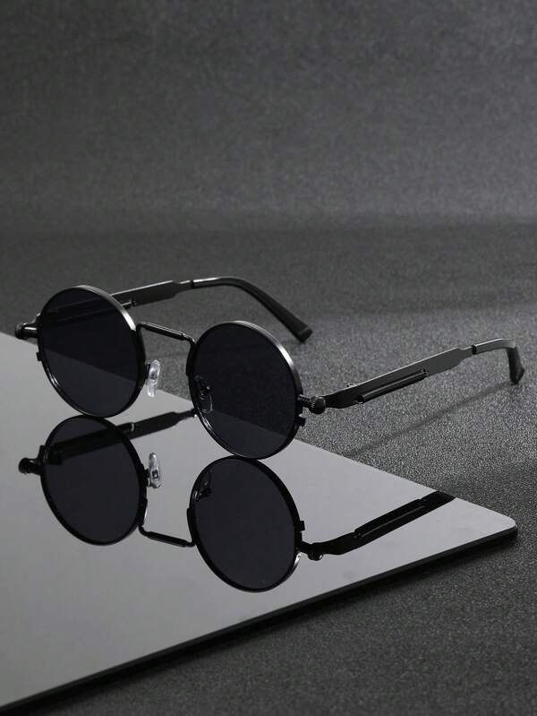 1 paire de nouvelles lunettes rondes mode steampunk en métal pour hommes, avec design de branche à ressort. Convient pour les sports de plein air, le cyclisme, la conduite, la pêche, les voyages, les vacances à la plage, un accessoire essentiel
