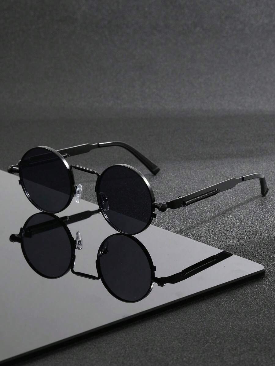 1 par de gafas redondas de estilo steampunk de moda para hombres, con diseño de patilla de resorte, adecuadas para deportes al aire libre, ciclismo, conducción, pesca, viajes y vacaciones en la playa