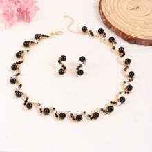 Set de joyería de 3 piezas con forma de S con perlas artificiales, incluyendo pendientes y collar, de estilo popular europeo y americano, adecuado para galas, fiestas y vacaciones - gran regalo para novia, esposa o mejor amiga