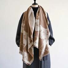 2024 New Fashion Cute Cat Ladies' Jacquard Pashmina Cashmere Scarf Winter Thick Warmth Shawl Coldproof Windproof Blanket Scarf X3MG - 粉色 - 查看 7