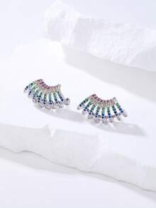 1 Pair Retro Luxury Bohemian Style Colorful C-Shaped Semicircle Earrings For Women, Suitable For All Occasions