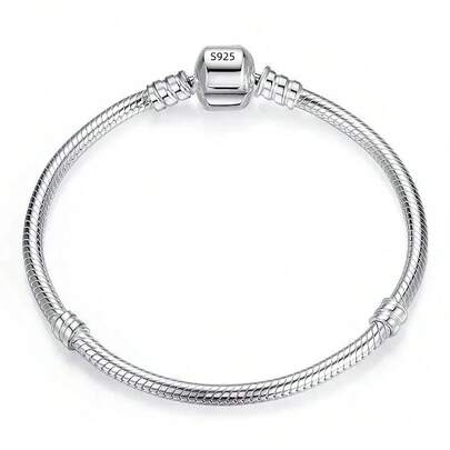 Pulsera de alta calidad plateada en plata de ley 925 con hebilla de cubo clásica, apta para cuentas de encanto originales, regalo de joyería para mujeres