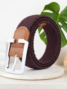 1 条高尔夫弹力编织腰带，宽 3.3 厘米，涤纶高弹力腰带，舒适透气，时尚百搭裤腰带，配有独特的锌合金扣和 PU 皮革保护装置，无孔可调节设计，适合牛仔裤、短裤、裙子