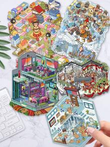 5packs Multiple Cute Cartoon V9 Themed Charming Miniature World 3D Landscape Scene Stickers DIY Transparent Stickers Suitable For Holiday Gift DIY Room Decor Leisure Time Stickers Collections Choice For Killing Time Fun Time