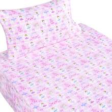 Pink Ballerina Ballet Dancer Cute Fun 100% Cotton Cozy Twin Bed Sheet Set, Flat Sheet & Fitted Sheet & Pillowcase Kids Toddler Natural Bedding Set (Girl, Twin) - 珊瑚粉 - 查看 2