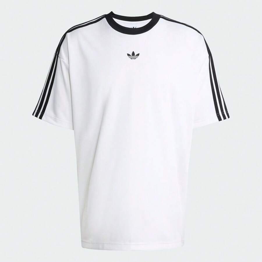 Adidas Originals Áo thun nam tay ngắn bằng vải Jacquard, áo thun ngắn không cổ dệt kim TJW5877 - trắng - Xem 1