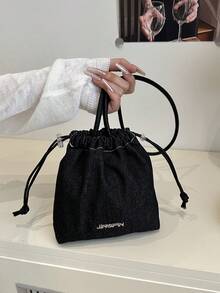 草莓时尚新款单肩斜挎手提包休闲托特包抽绳水桶包极简向日葵单肩包 - 黑色 - 查看 4