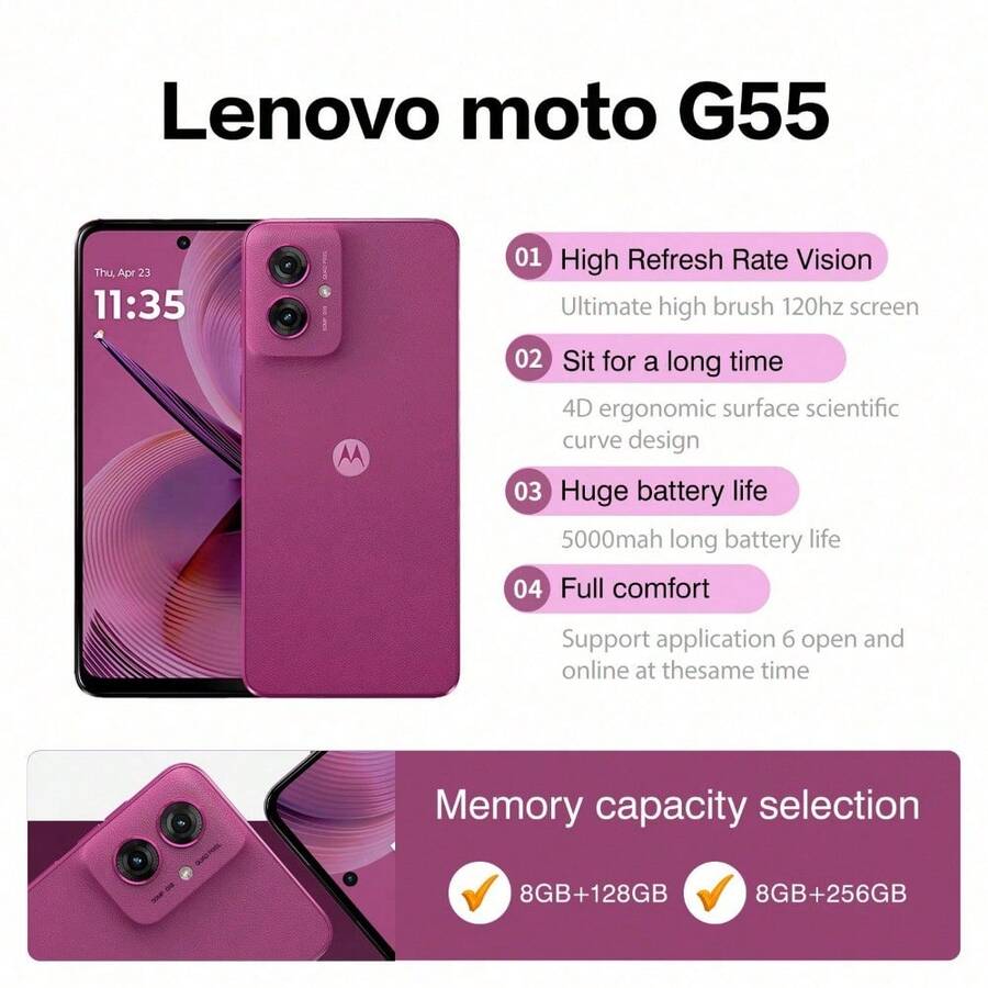 Lenovo 摩托罗拉 联想G55 抗疲劳 大屏 越级音质 图像稳定 应用 六开 8G 256G/8G 128G