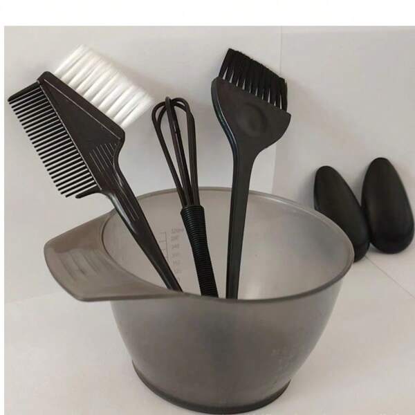 Kit profesional de tinte de cabello de 6 piezas - Juego completo de herramientas de tintura que incluye tazón de mezcla, pinceles para tinte, peines aplicadores, clips para seccionar el cabello, cubiertas para las orejas y capa protectora para coloración - Kit de coloración del cabello de calidad de salón para uso casero de bricolaje