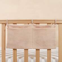 双层婴儿床侧收纳袋，带双口袋，婴儿车悬挂式尿布瓶收纳袋，带印花图案