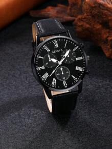 LIANDU LIANDU Men's Watch 4 Piece Set, Casual Chic, Roman Numerals, Round Dial, Quartz Watch And Pendant Necklace, Cuban Bracelet, Ring Set For Everyday Wear, Back To School Season, Graduation Season, Thanksgiving Day, Couples, Best Gift (No Box)