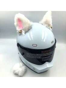 2 pièces Décoration de casque avec oreilles de chat et clochette dorée, oreilles en peluche pour casque, accessoires de casque de moto de ski, oreilles de chat pour casque, accessoire adhésif en peluche pour casque de vélo et de moto, décoration de casque pour Noël, Halloween, Jour des Morts
