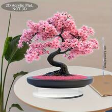 1 件粉色樱花亚克力盆栽树装饰 - 传统风格，2D 平面桌面展示，黑色树干和鲜艳的粉色花朵，适合所有季节和节日室内装饰，是送给朋友的理想礼物