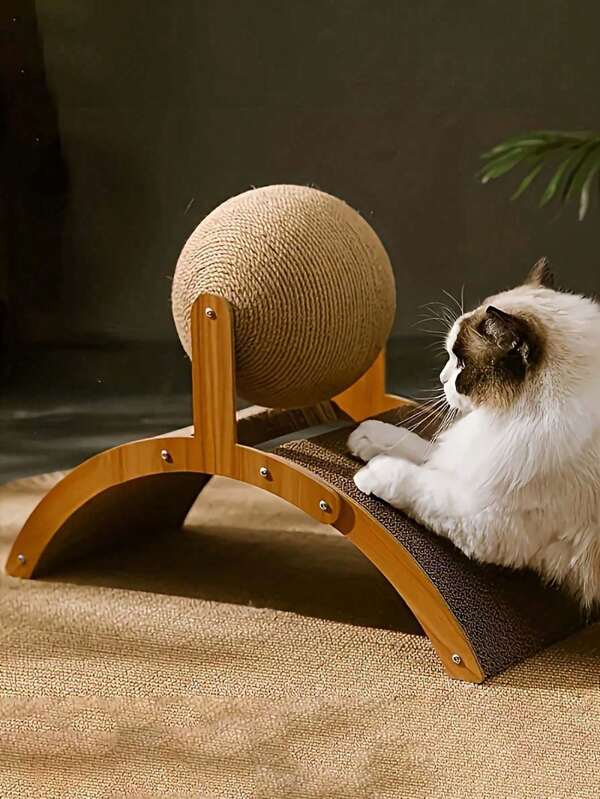 1 pieza Rascador de gato de sisal resistente con juguete interactivo colgante con bola - Promociona la salud de las patas y la autoentreterción, construcción resistente, diseño modular (ahorra espacio)