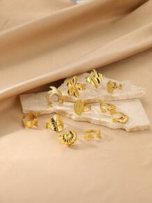 Waterproof Ring For Women Gold Color Stainless Steel Opening Rings Geometric Shell Flower Cute Ring Jewelry Daily Dainty Gift