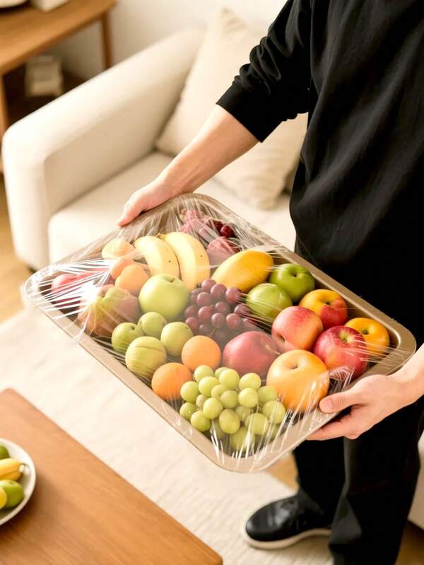 Bandejas de cobertura para alimentos com 100/50/10 unidades, filme plástico de PE, à prova de poeira e moscas, adequadas para bandejas de 25 x 35 cm e 30 x 40 cm, capas elásticas transparentes para bandejas de alimentos, aplicáveis para pão, frutas, vegetais e sobremesas, acessório perfeito para eletrodomésticos, cozinha/padaria/conservação de alimentos