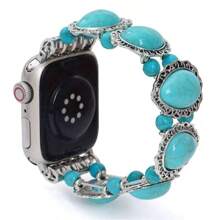Pulseira de relógio boêmia de liga azul turquesa, 1 peça, compatível com 38 mm, 40 mm, 41 mm, 42 mm, 44 mm, 45 mm, 46 mm e 49 mm, pulseira de relógio fashion para homens e mulheres, para as séries UltraS10/9/8/7/6/5/4/3/2/1 (relógio não incluso), melhor presente para namorada e amigos