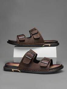 Sandały letnie męskie, miękkie kapcie z korka, drewniane chodaki, skórzane kapcie z ultrawłókna, codzienne, z podwójną klamrą, duże rozmiary, męskie buty codzienne, sportowe kapcie, buty pod prysznic