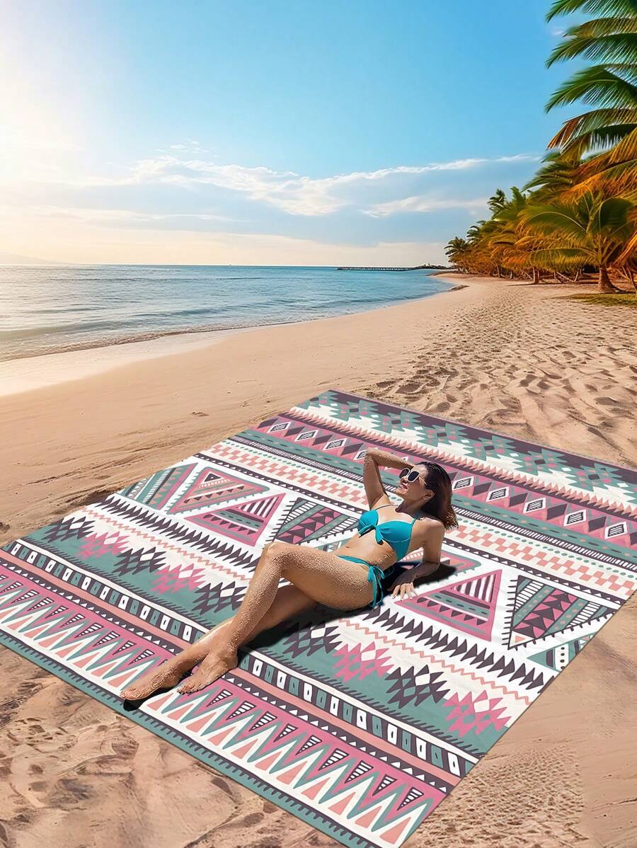 1pc New Outdoor Waterproof Anti-Sand Digital Printed Beach Mat/Towel, Fashion And Fresh Pattern, Suitable For Outdoor Camping And Picnics