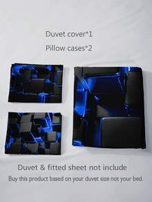 2/3pcs Stylish Blue 3D Cube Geometric Pattern Duvet Cover Set (1 Duvet Cover + 1/2 Pillowcase, Pillow Insert Not Included), High Definition Print For Home & Dorm - Multicolor - View 9