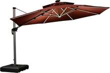 12ft Solar Powered LED Patio Umbrella Outdoor Round Umbrella Large Cantilever Umbrella With LED Lights Windproof Offset Umbrella Sun Umbrella For Garden Deck Pool Patio, Brick Red - Dark Green - View 11