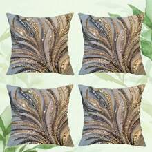 4pcs 18"X18" Modern Abstract Feather Design Pillow Covers - 2D Flat Print Plush Pillow Shams, Zippered, Mixed Color, Suitable For Living Room, Bedroom, Office And Holiday Gift (No Inner), Vintage Pillowcase, Bedroom Decor, Modern Decor, Elegant Style, Shiny Texture, 2D Flat (No Pillow Insert)