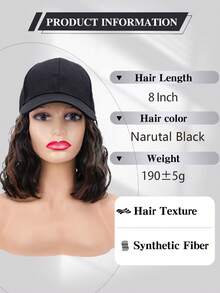 女士假发帽 假发帽 带卷发接发 波浪发可调节棒球帽假发 - 彩色 - 查看 3