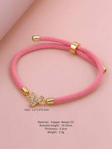 2025新款水钻A-Z字母手链，可调节粉色编织手链，简约风格，女士珠宝礼物