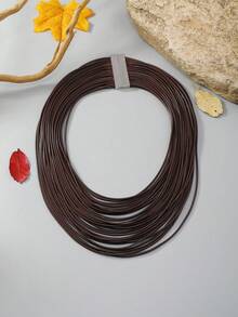 复古多层蜡线编织项链，女士时尚派对配饰短款围兜项链