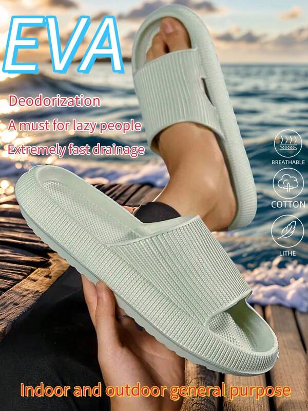 Chaussons pour hommes 4 saisons - Rayures noires, semelle en EVA épaisse de 3 cm, douce et confortable, antidérapante, antibactérienne, séchage rapide, absorbant les chocs, convient pour la plage, l'extérieur, l'intérieur, la chambre, la salle de bain. Modèle unisexe