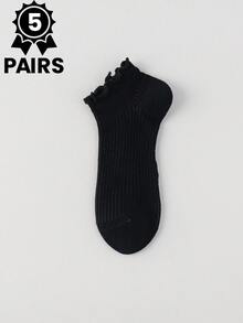 5双/7双女士蕾丝边薄款踝袜，夏季透气短袜，可爱时尚纯色卷边女士短袜