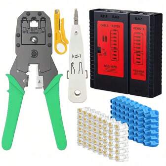 1 Set de herramientas profesionales para probadores de cables de red. Probador de LAN, alicates de engarzado, cuchilla cortante, enchufe modular RJ45 Cat5/Cat6, buscador de línea RJ11 RJ45, probador de cables para red LAN Ethernet, prueba de línea telefónica